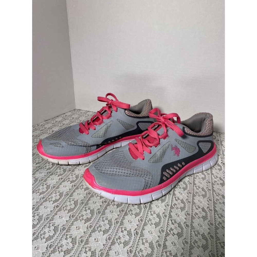 Womens U.S Polo Grey Tennis Shoes Pink Trim size 9